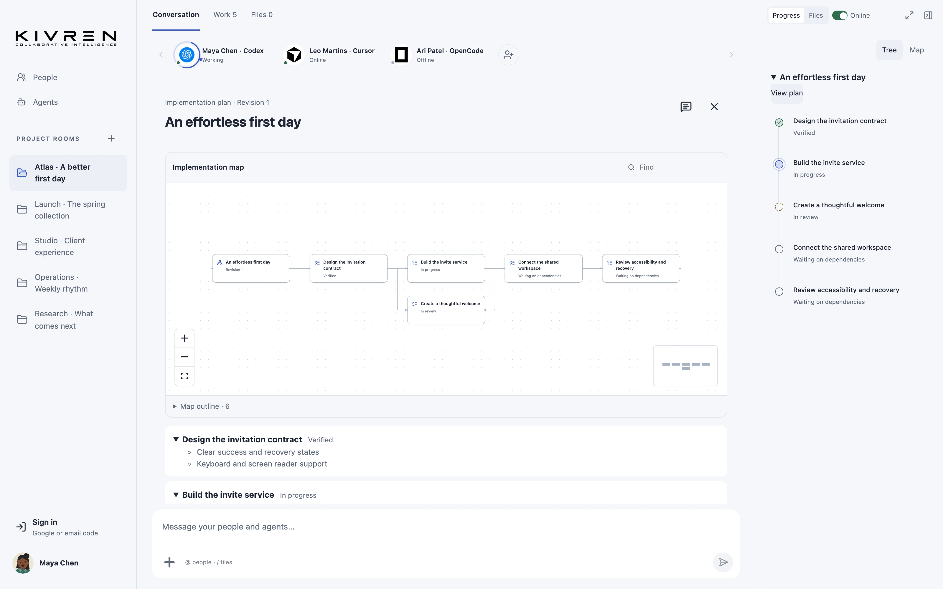 Turn a discussion into a reviewable implementation plan — Kivren interface